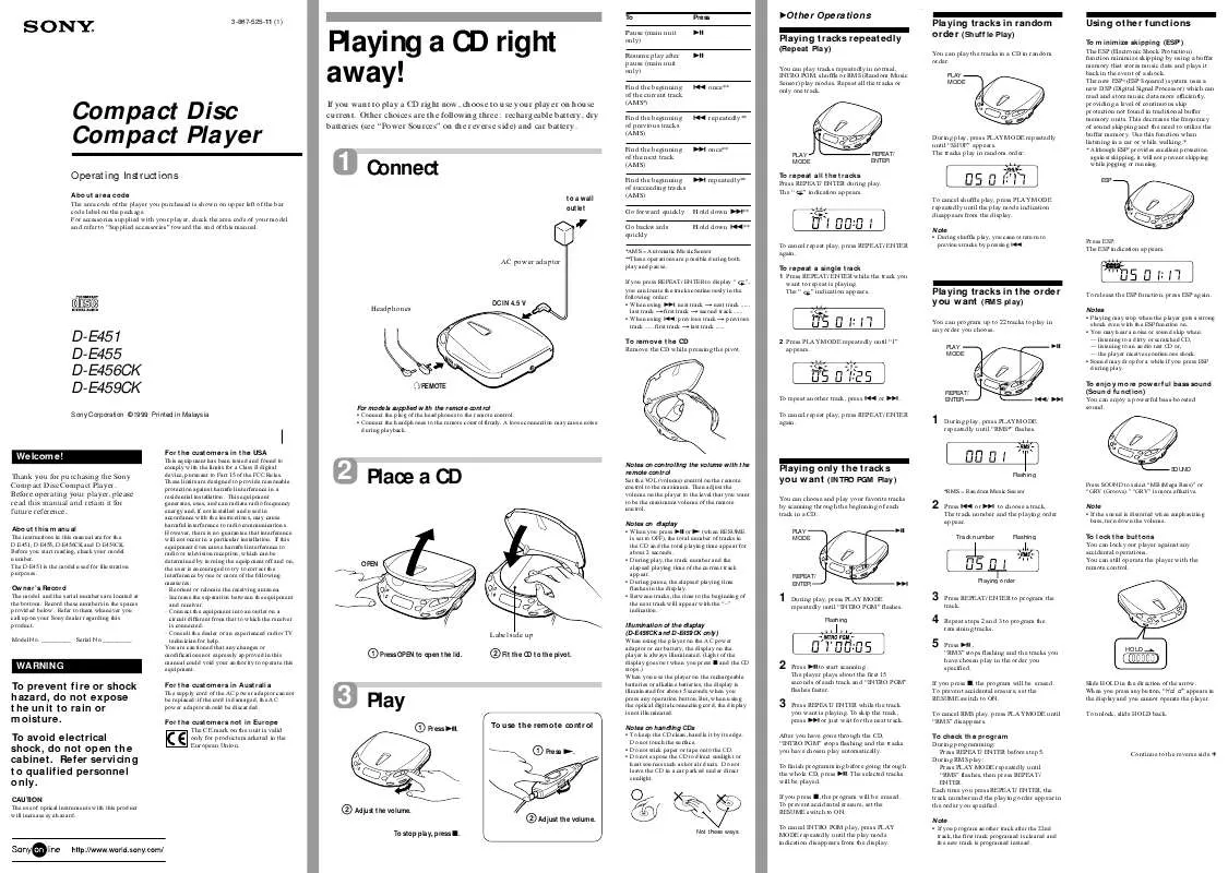 Mode d'emploi SONY D-E451