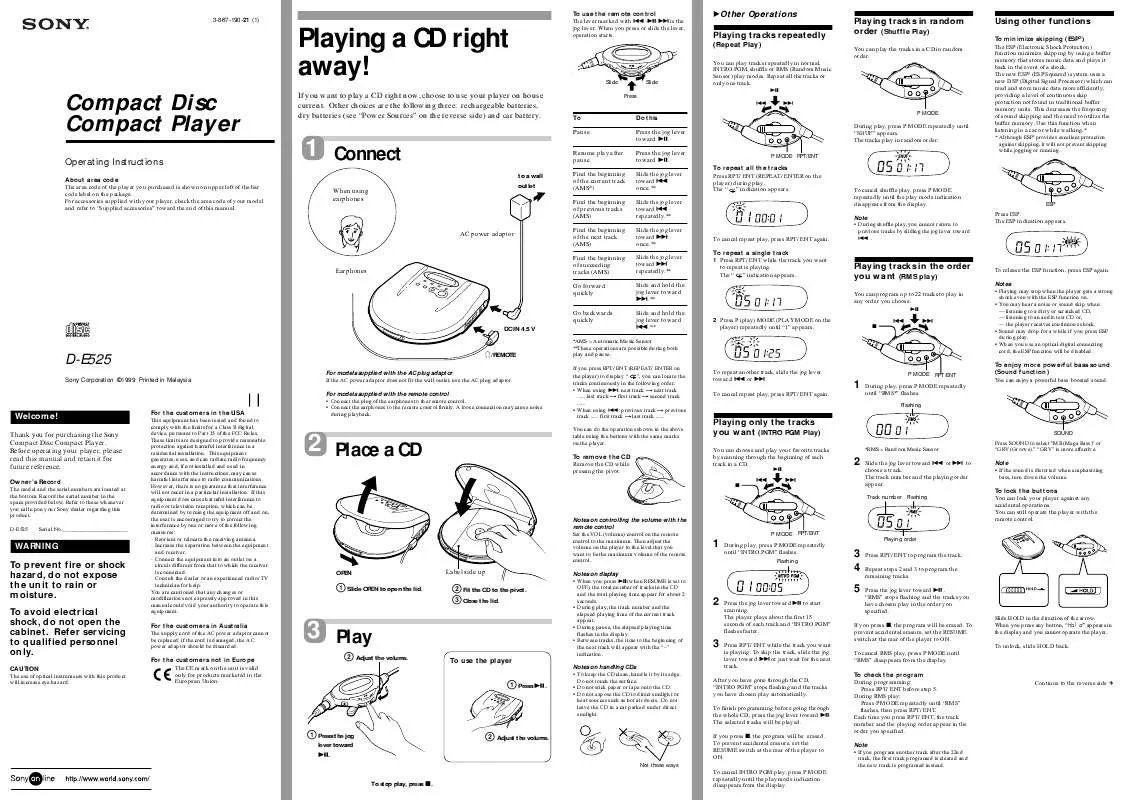 Mode d'emploi SONY D-E525