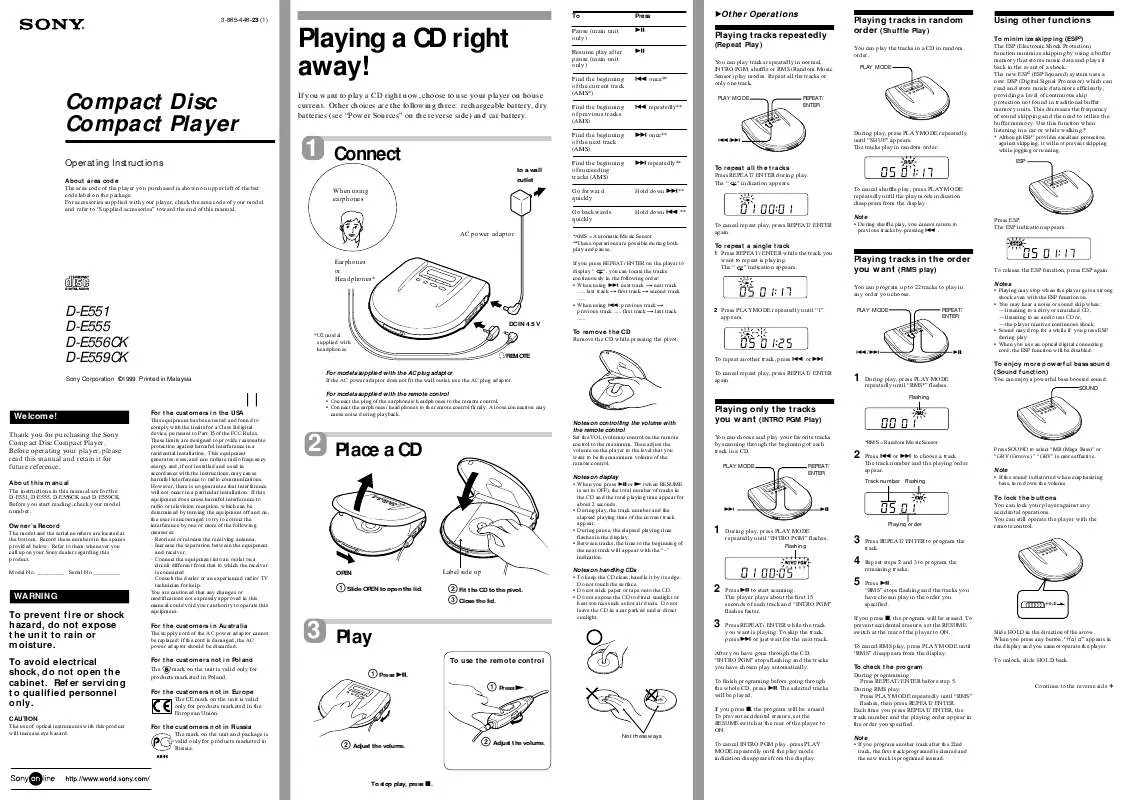 Mode d'emploi SONY D-E551