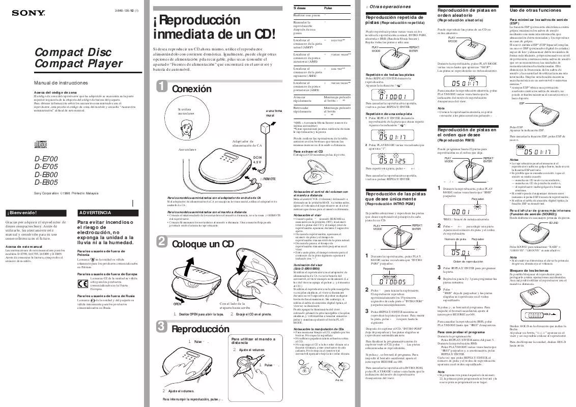 Mode d'emploi SONY D-E705