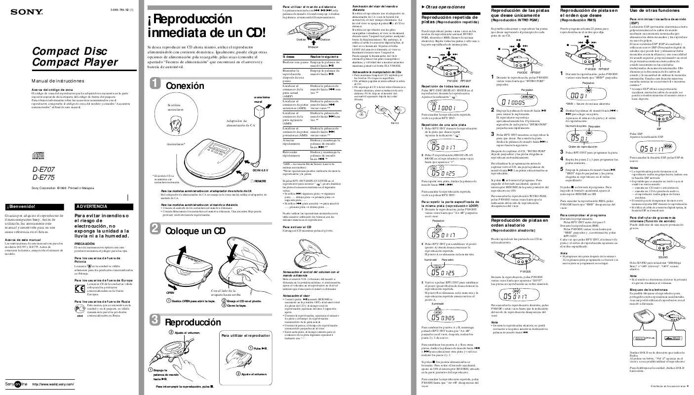 Mode d'emploi SONY D-E775