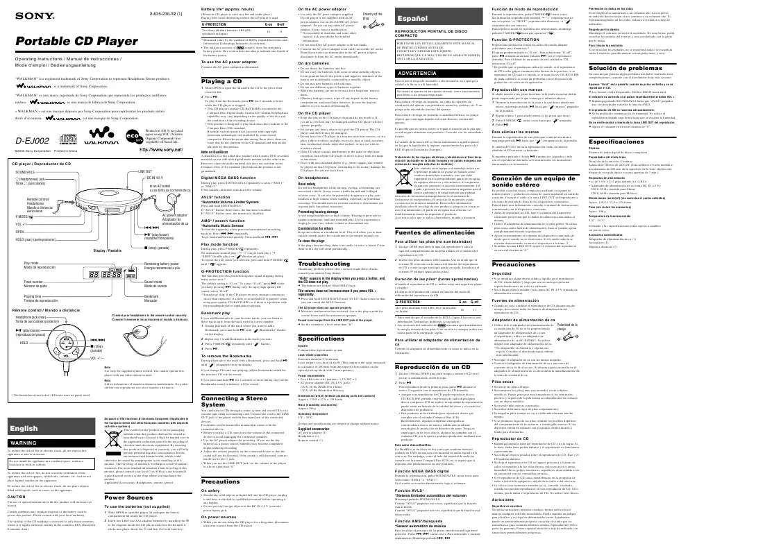 Mode d'emploi SONY D-EJ002