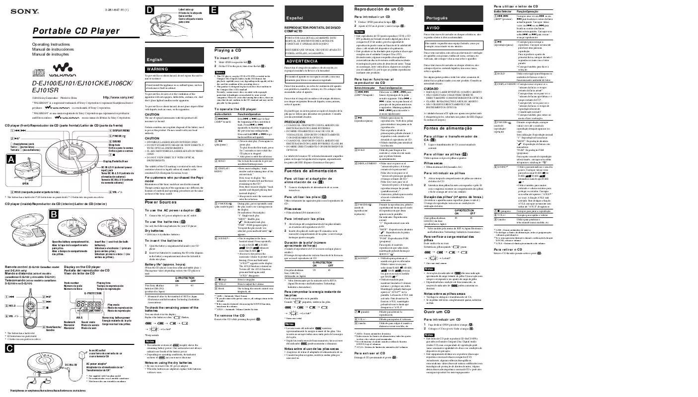 Mode d'emploi SONY D-EJ100