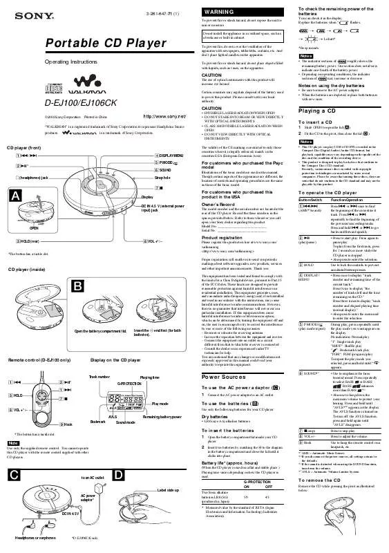 Mode d'emploi SONY D-EJ100PS