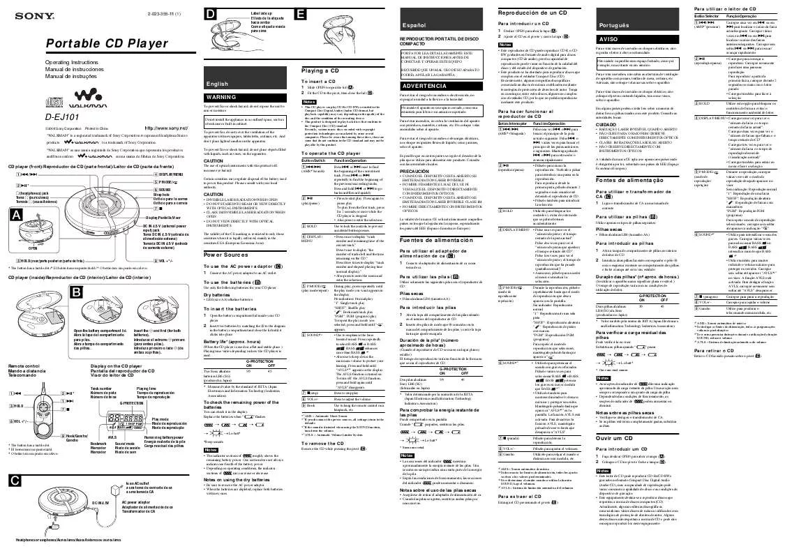 Mode d'emploi SONY D-EJ101