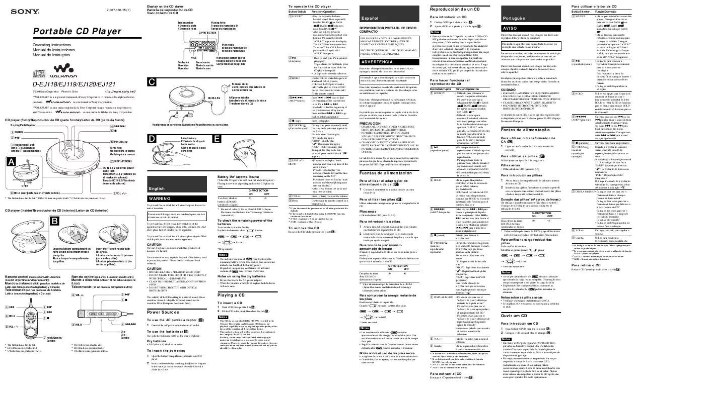 Mode d'emploi SONY D-EJ118