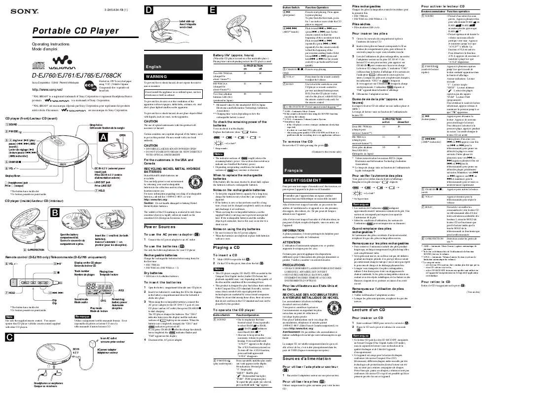 Mode d'emploi SONY D-EJ764