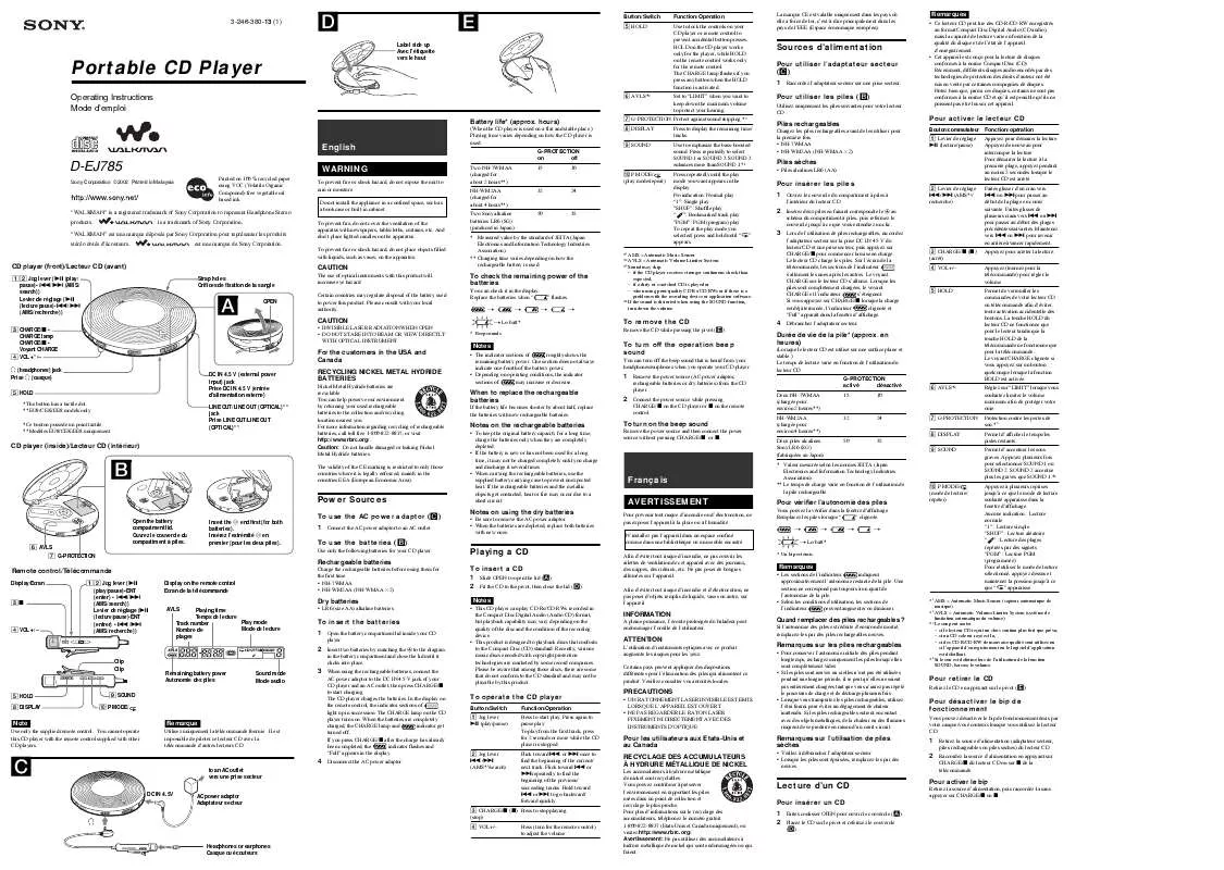 Mode d'emploi SONY D-EJ785