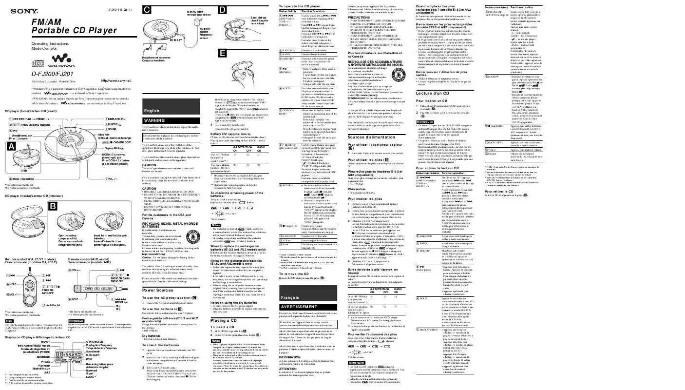 Mode d'emploi SONY D-FJ201