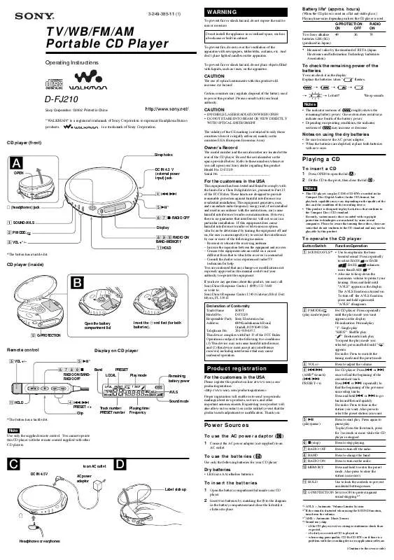 Mode d'emploi SONY D-FJ210