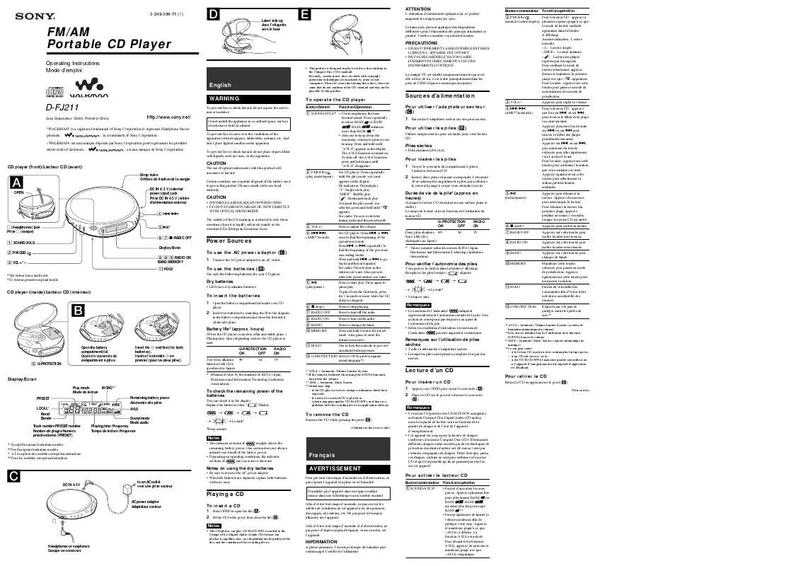 Mode d'emploi SONY D-FJ211