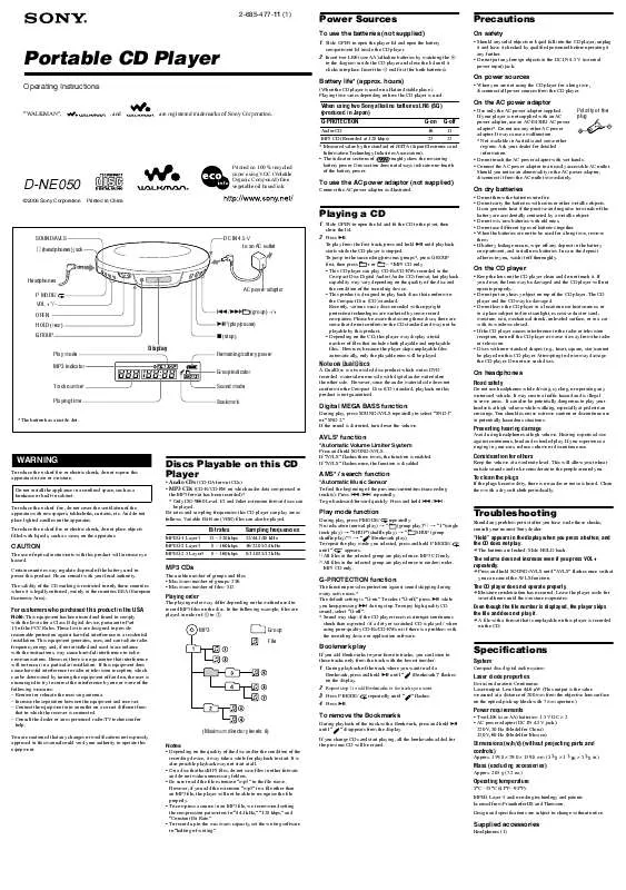 Mode d'emploi SONY D-NE050