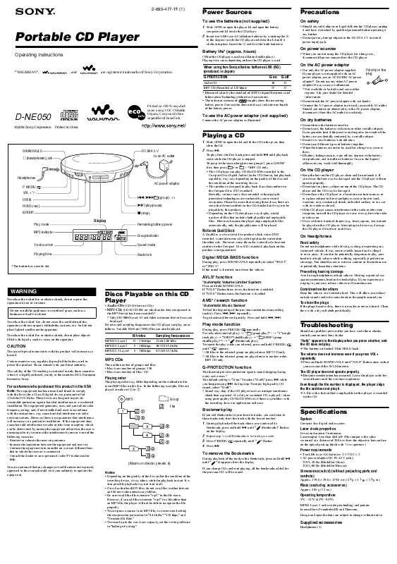 Mode d'emploi SONY D-NE050PS