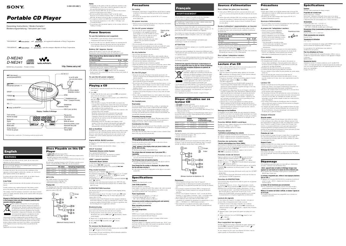 Mode d'emploi SONY D-NE241