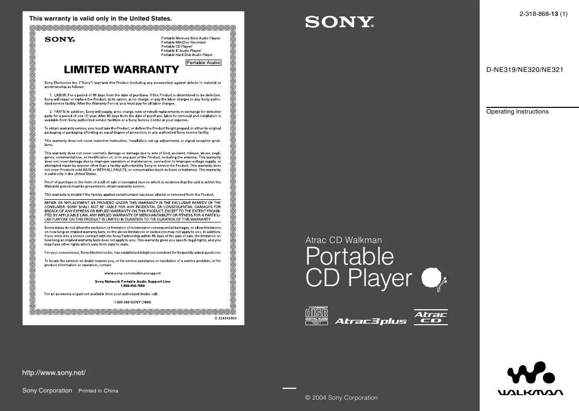 Mode d'emploi SONY D-NE321