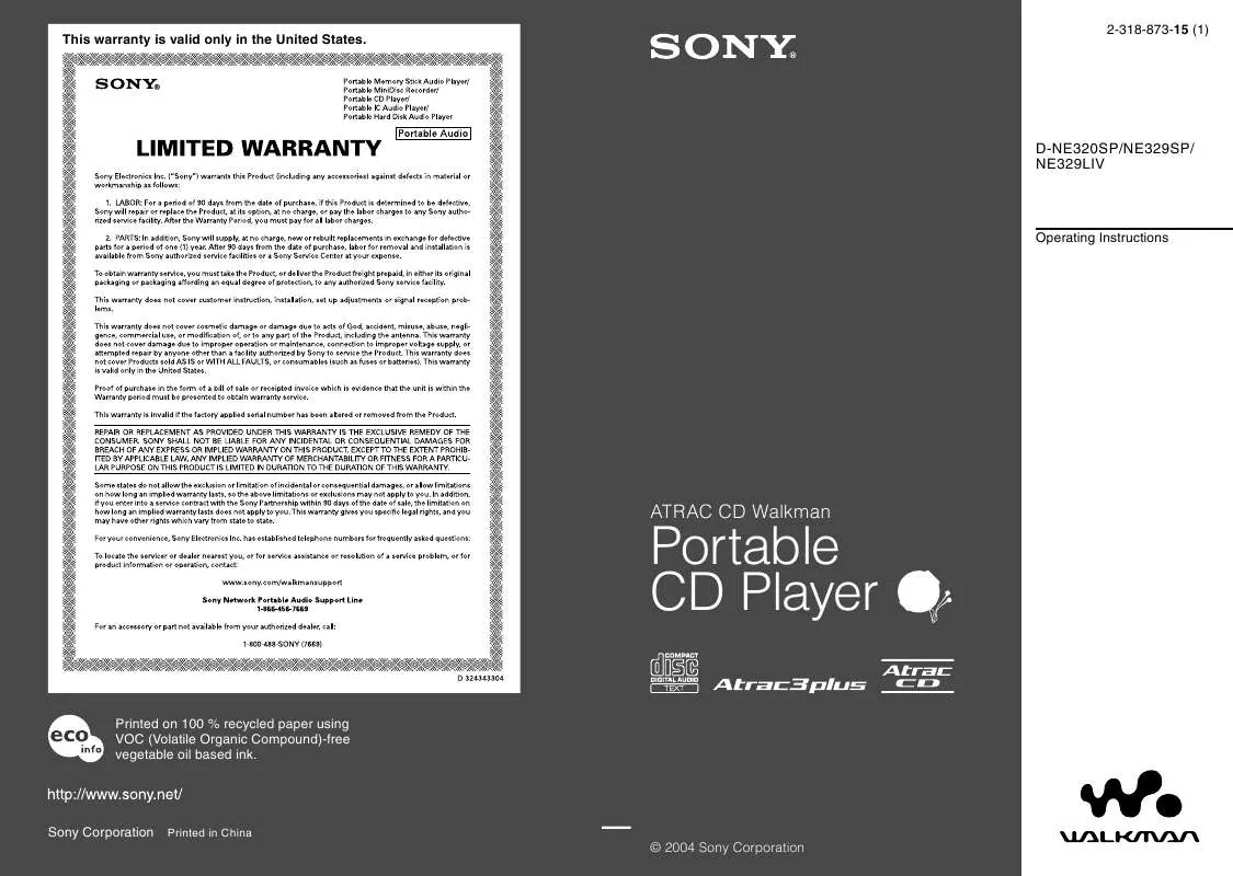 Mode d'emploi SONY D-NE329LIV