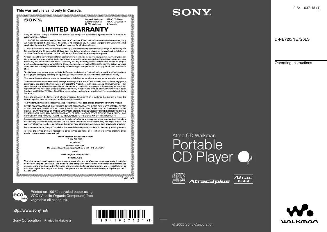 Mode d'emploi SONY D-NE720LS