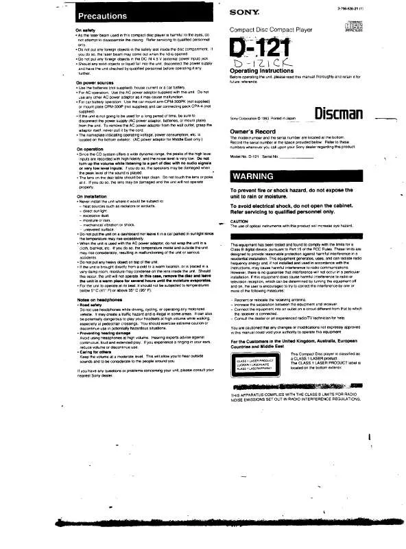 Mode d'emploi SONY D121