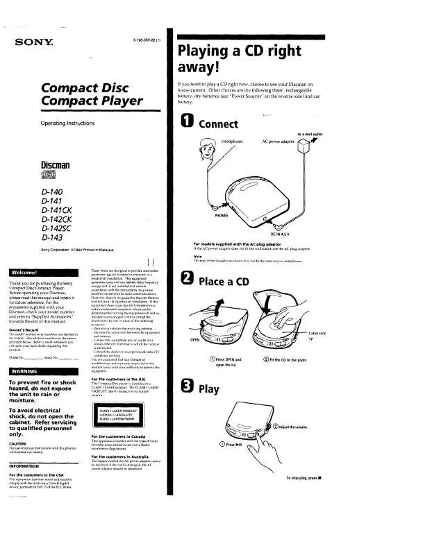 Mode d'emploi SONY D140