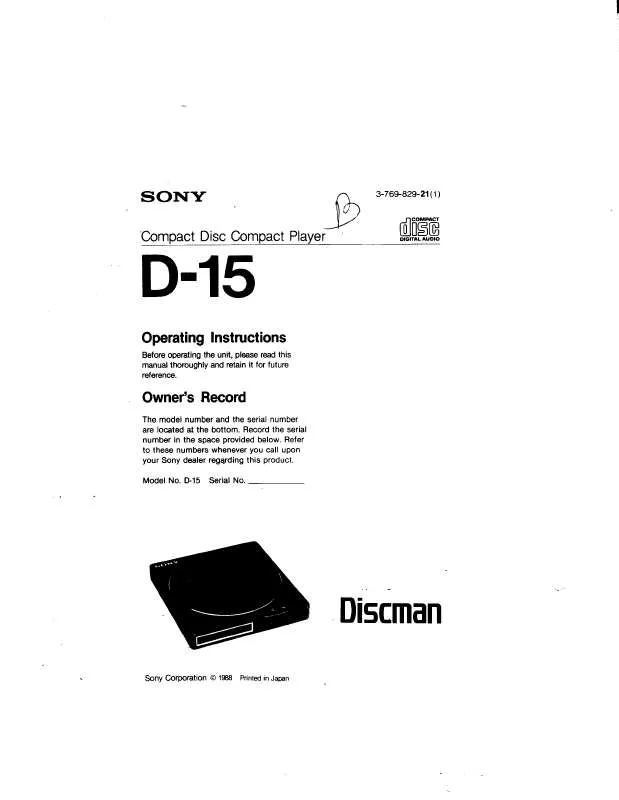 Mode d'emploi SONY D15