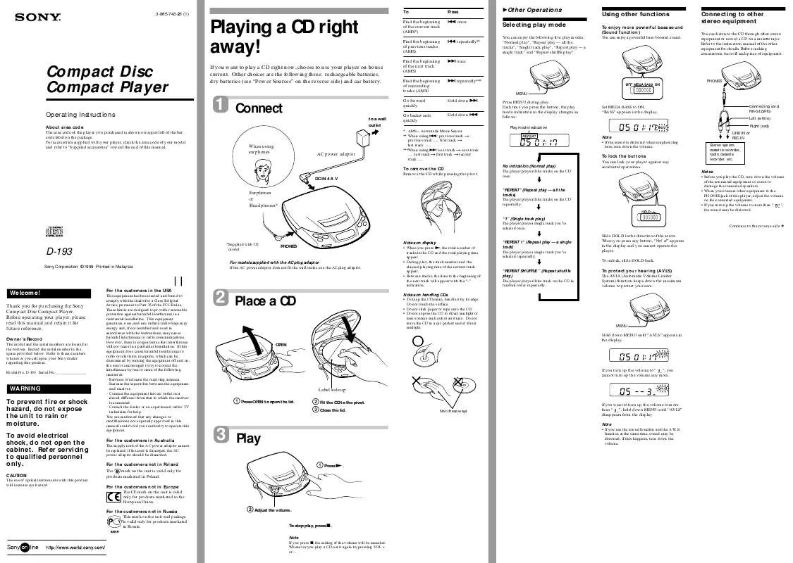 Mode d'emploi SONY D193