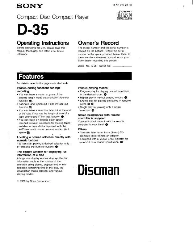 Mode d'emploi SONY D35