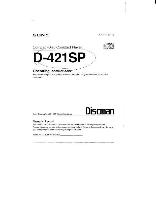 Mode d'emploi SONY D421SP