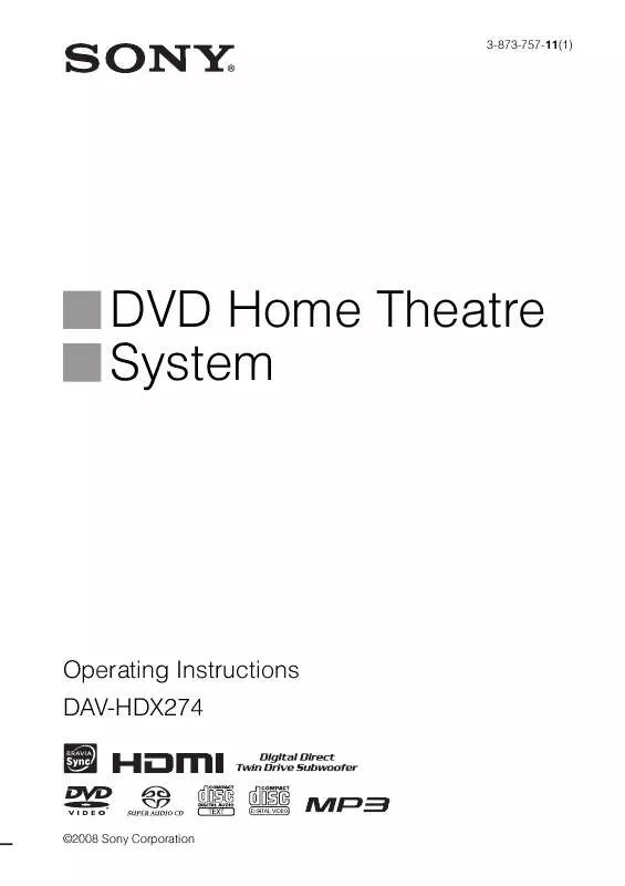 Mode d'emploi SONY DAV-HDX274