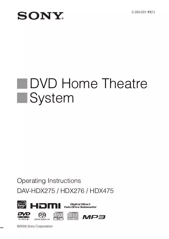 Mode d'emploi SONY DAV-HDX275