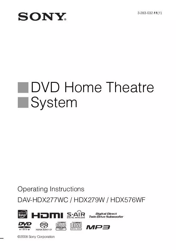 Mode d'emploi SONY DAV-HDX279W