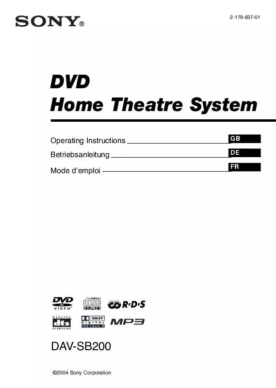 Mode d'emploi SONY DAV-SB200