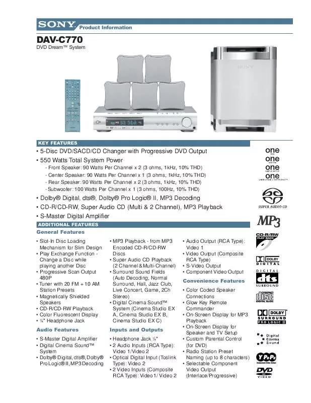 Mode d'emploi SONY DAV-C770SPEC