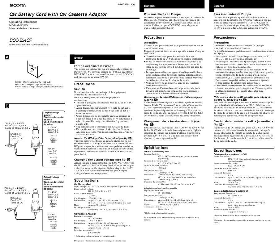 Mode d'emploi SONY DCC-E34CP