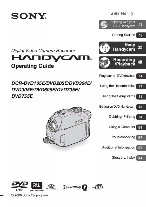 Mode d'emploi SONY DCR-DVD105E