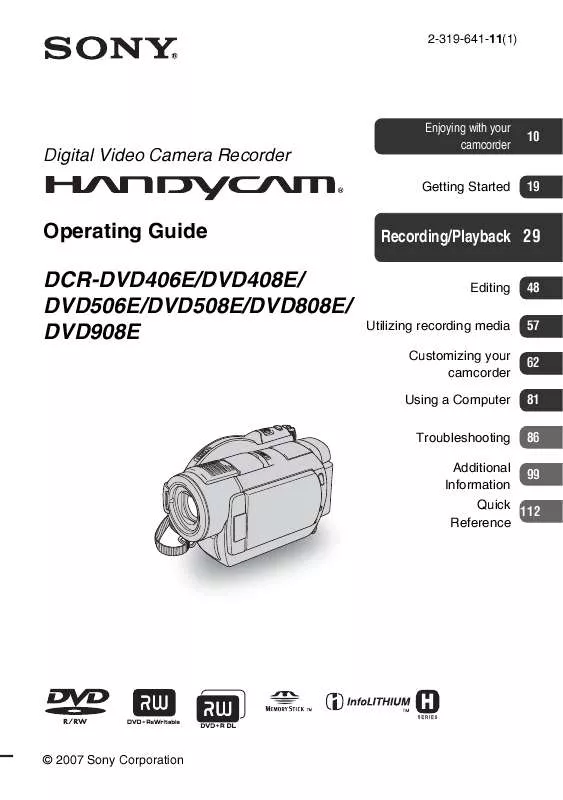 Mode d'emploi SONY DCR-DVD406E