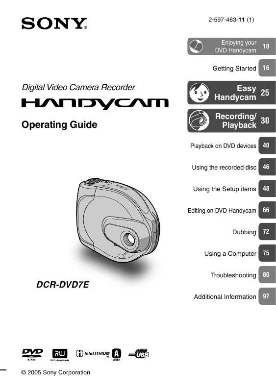 Mode d'emploi SONY DCR-DVD7E