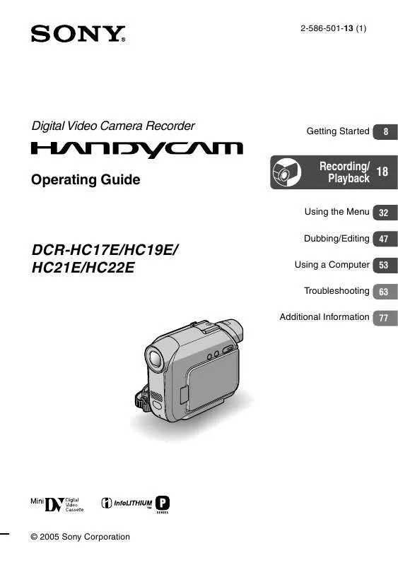 Mode d'emploi SONY DCR-HC17E