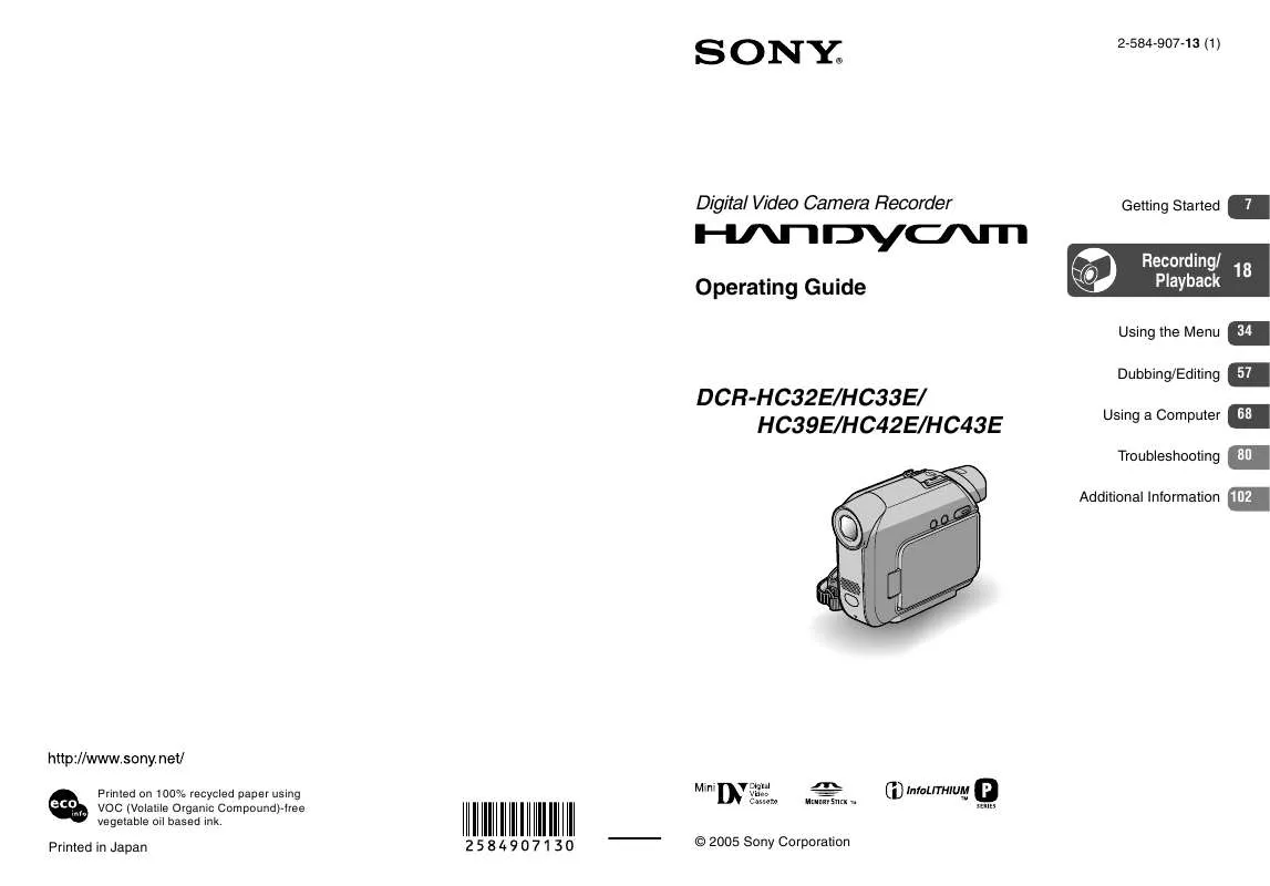 Mode d'emploi SONY DCR-HC32E