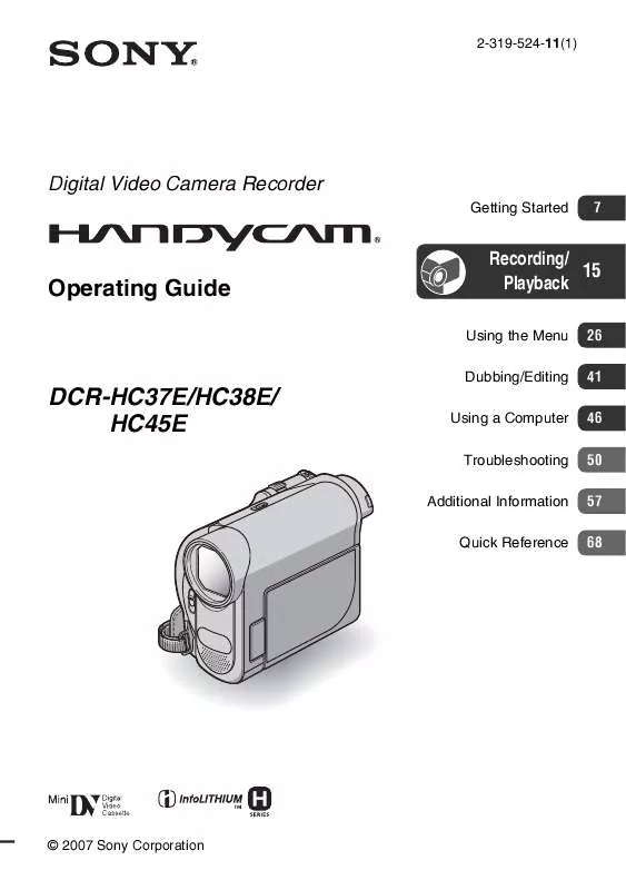 Mode d'emploi SONY DCR-HC37E