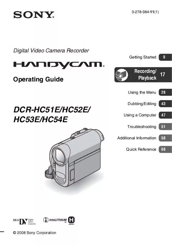 Mode d'emploi SONY DCR-HC52E