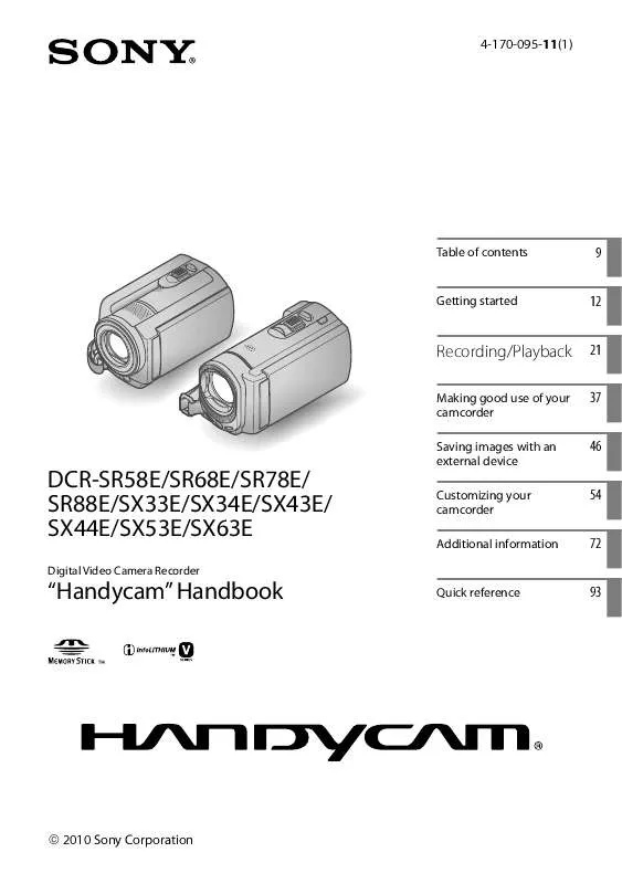 Mode d'emploi SONY DCR-SR58E