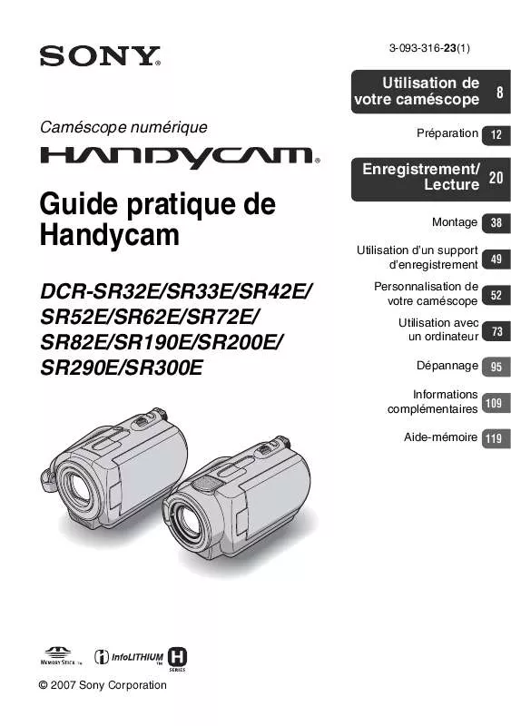 Mode d'emploi SONY DCR-SR72E