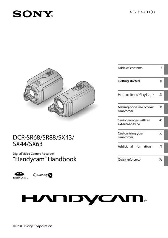 Mode d'emploi SONY HANDYCAM DCR-SR88