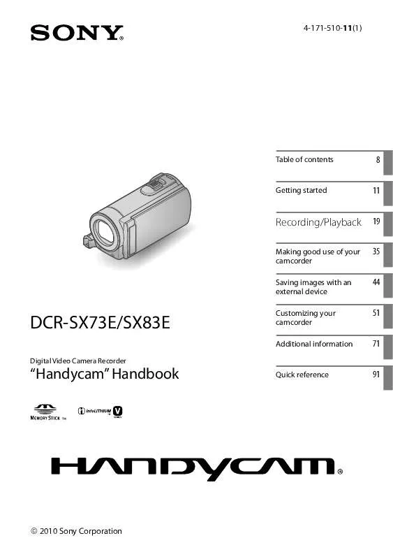 Mode d'emploi SONY DCR-SX73E