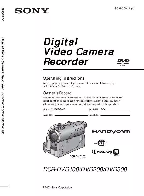 Mode d'emploi SONY DCR-DVD300