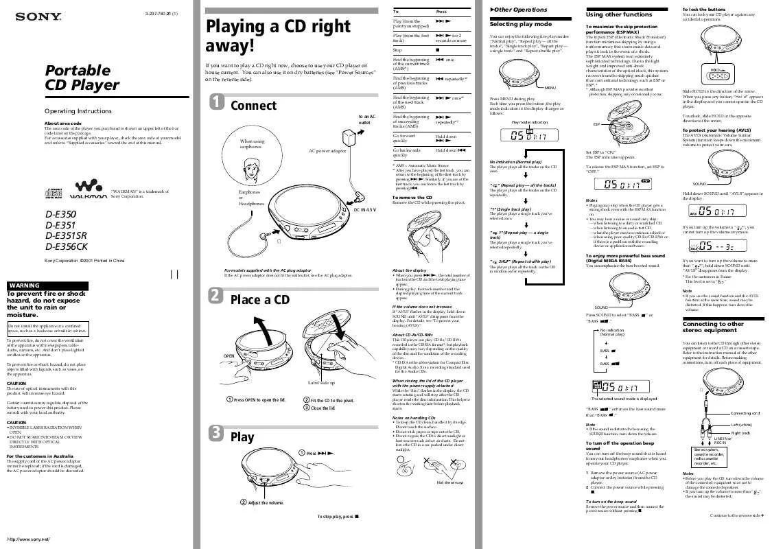 Mode d'emploi SONY DE356CK