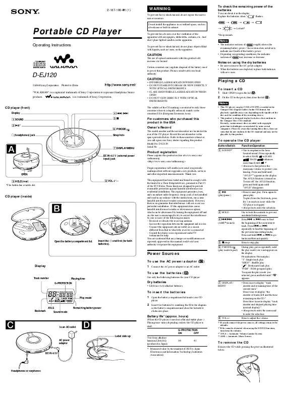 Mode d'emploi SONY DEJ120