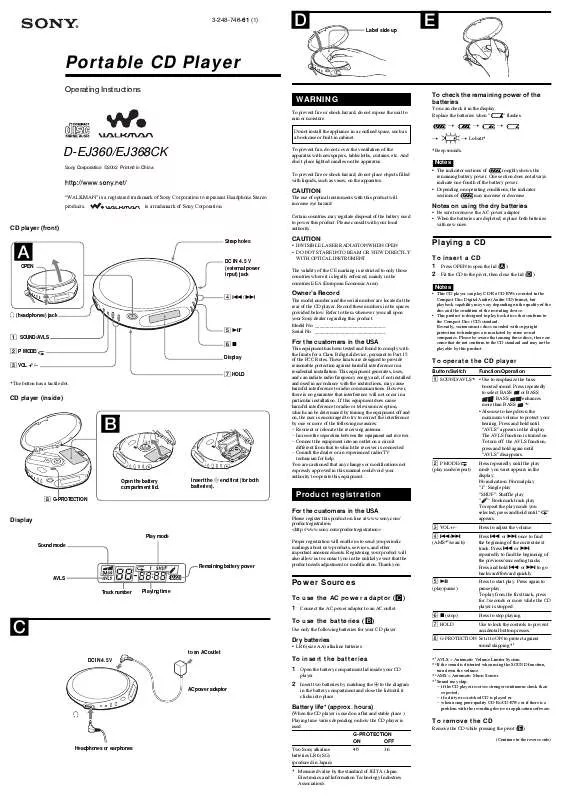 Mode d'emploi SONY DEJ368CK