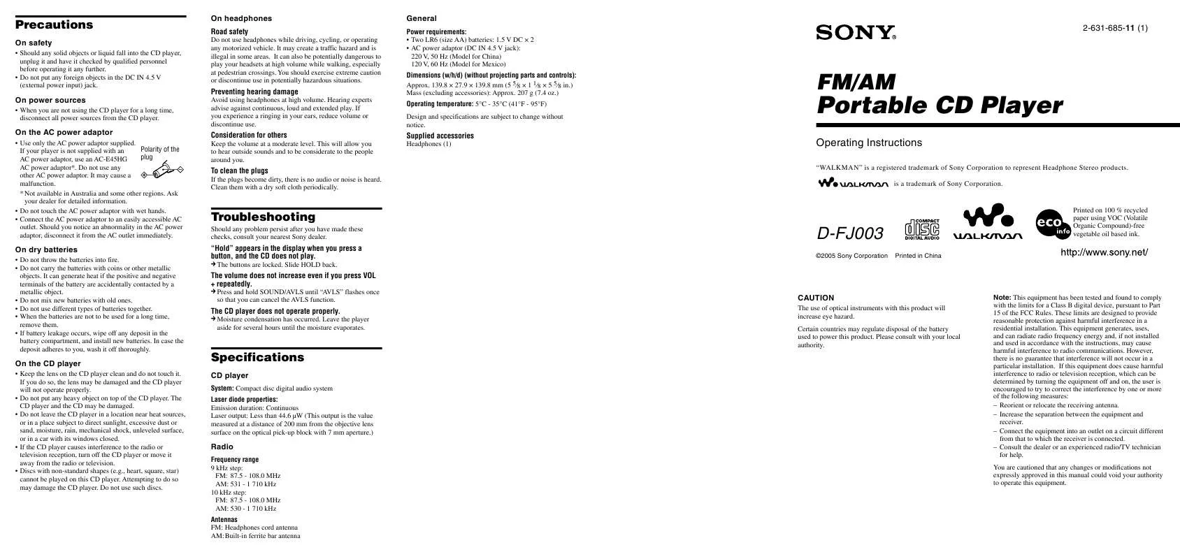 Mode d'emploi SONY DFJ003