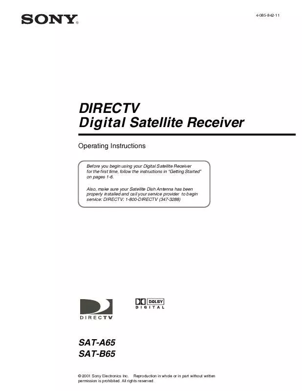 Mode d'emploi SONY DIGITAL SATELLITE RECEIVER